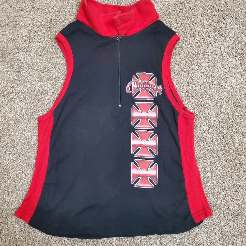 Twin Motorcycle Apparel Vintage Y2K Red Black Sleeveless Womens Biker Top 2XL  G